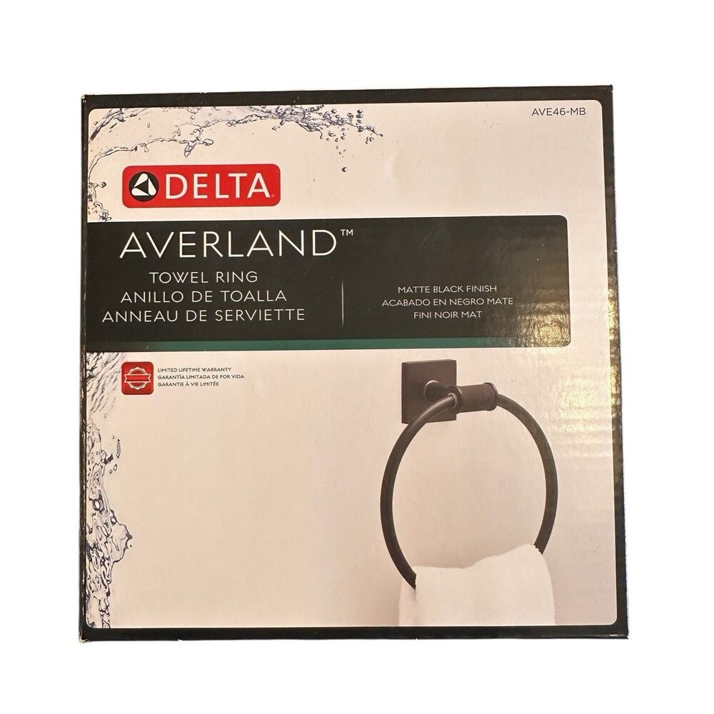 NEW Delta Averland Towel Ring in Matte Black AVE46-MB